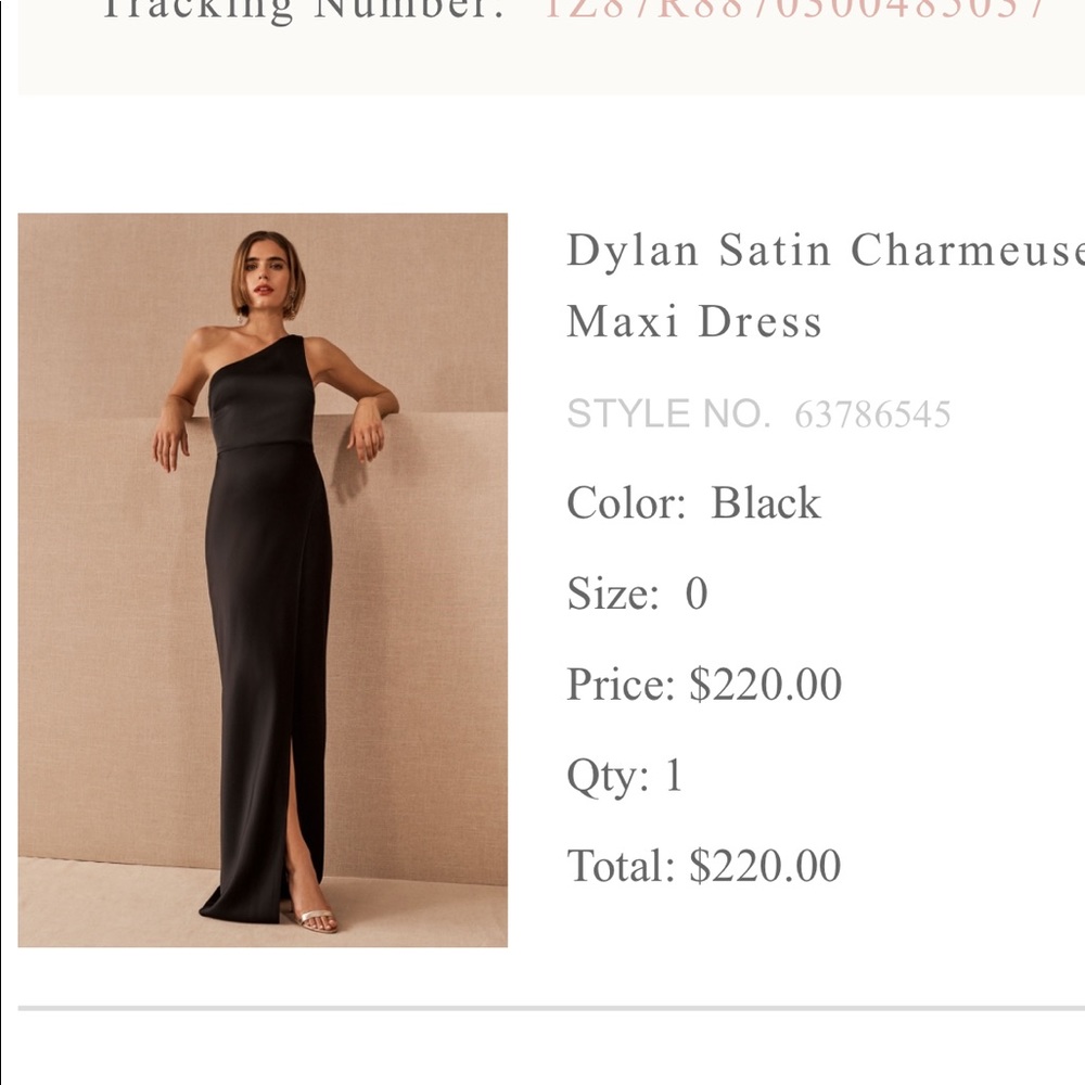 BHLDN black satin Dylan Charmeuse maxi dress, size 0.
